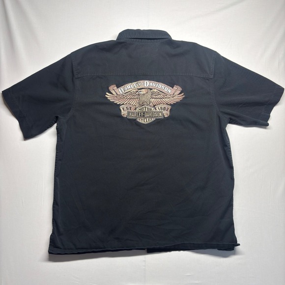 Harley-Davidson Mens Black Short Sleeve Embroidered Eagle Button Up Shirt XL - Picture 2 of 8